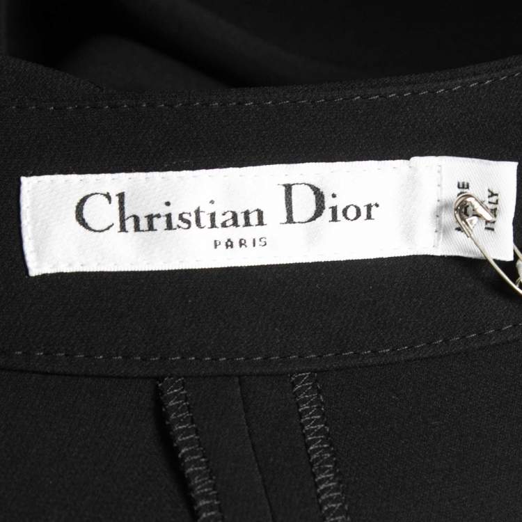Pre Owned Christian Dior Black Crepe Silk High Waist Wide Leg Trousers M