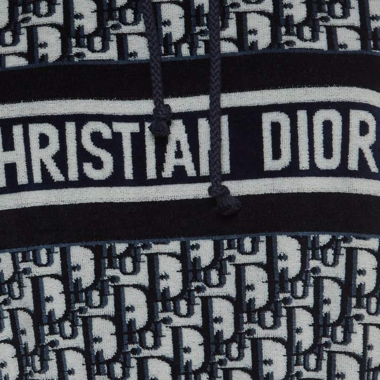 Pre Owned Christian Dior Navy Blue Oblique Terry Cotton Hooded Mini Dress L