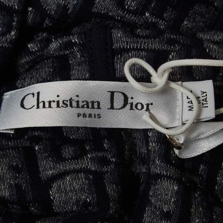 Pre Owned Christian Dior Navy Blue Oblique Terry Cotton Hooded Mini Dress L