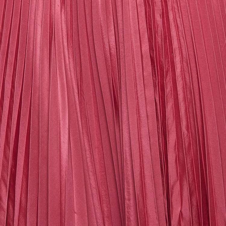 Pre Owned Dior Rose Pink Silk Plisse Midi Skirt M
