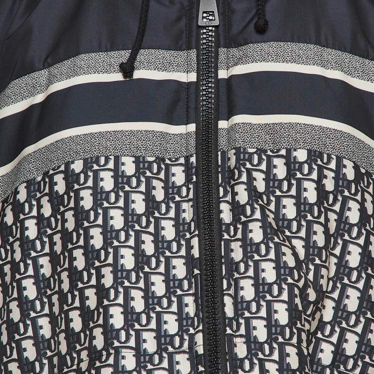 Pre Owned Christian Dior Navy Blue Oblique Synthetic Reversible Cape Jacket M