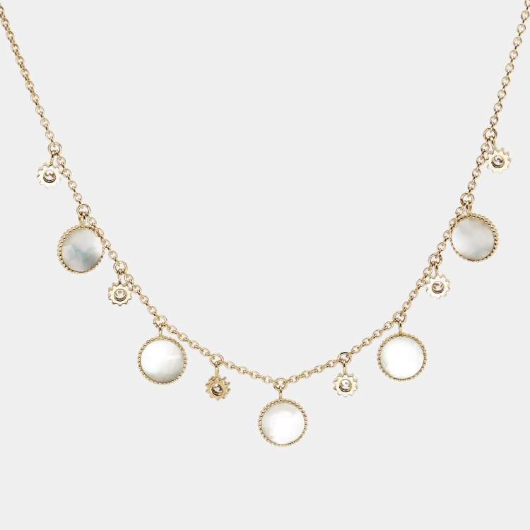 Pre Owned Dior Rose Des Vents 5 Motif Mother of Pearl Diamonds 18k Yellow Gold Necklace