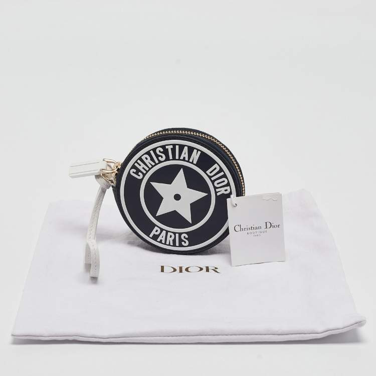 Pre Owned Dior Navy Blue/White Leather Vibe Round Coin Purse