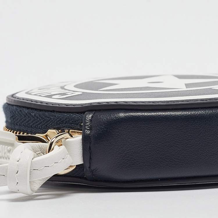 Pre Owned Dior Navy Blue/White Leather Vibe Round Coin Purse