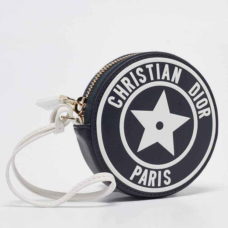 Pre Owned Dior Navy Blue/White Leather Vibe Round Coin Purse