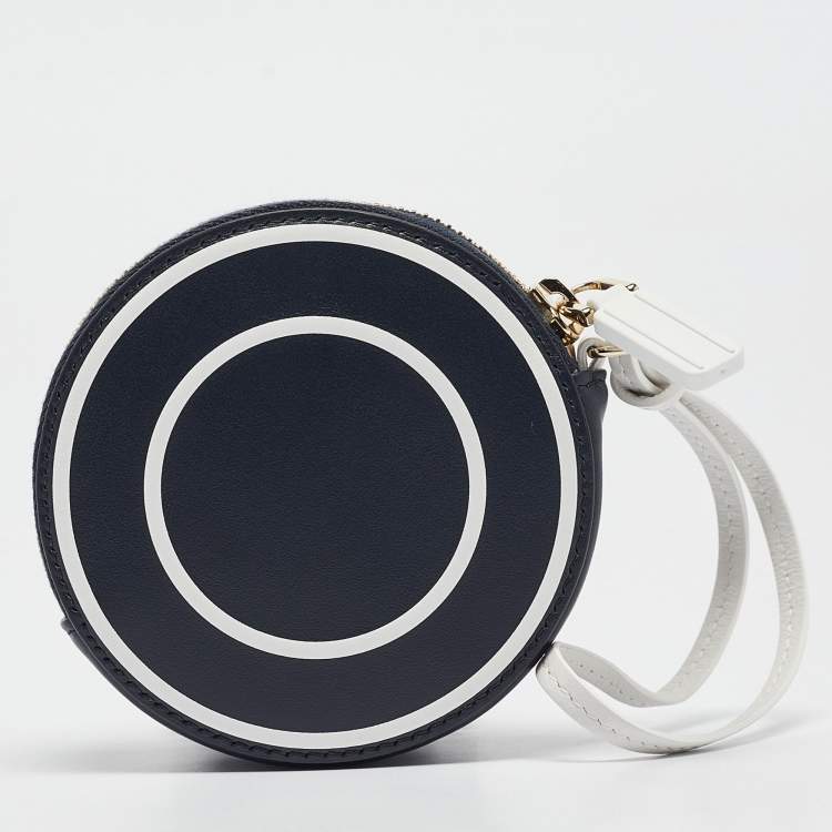 Pre Owned Dior Navy Blue/White Leather Vibe Round Coin Purse