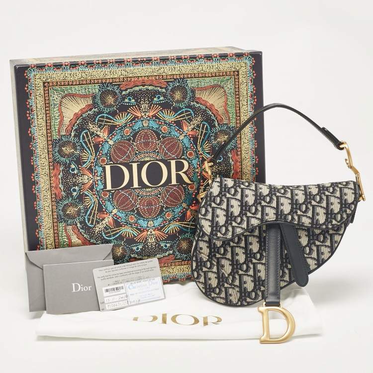 Pre Owned Dior Navy Blue Oblique Canvas Mini Saddle Bag