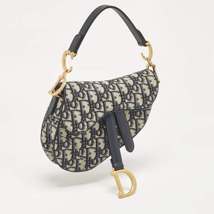Pre Owned Dior Navy Blue Oblique Canvas Mini Saddle Bag