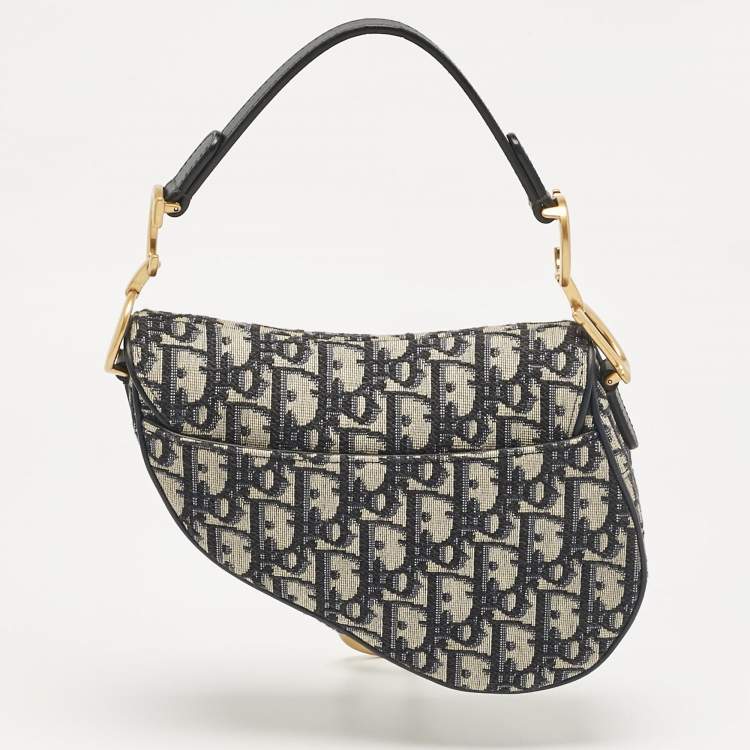 Pre Owned Dior Navy Blue Oblique Canvas Mini Saddle Bag