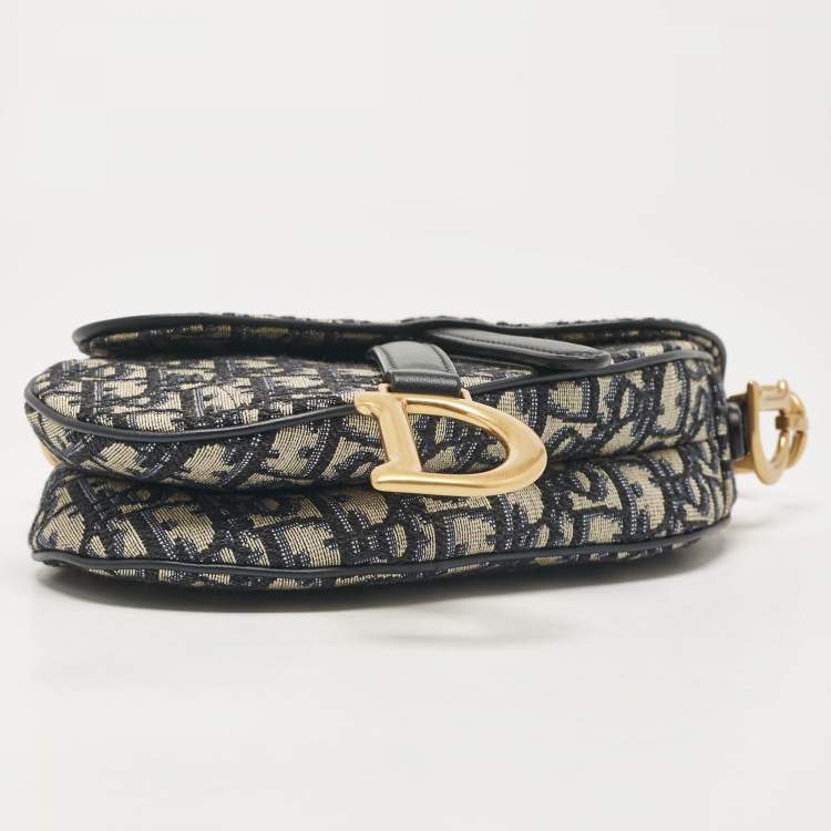 Pre Owned Dior Navy Blue Oblique Canvas Mini Saddle Bag