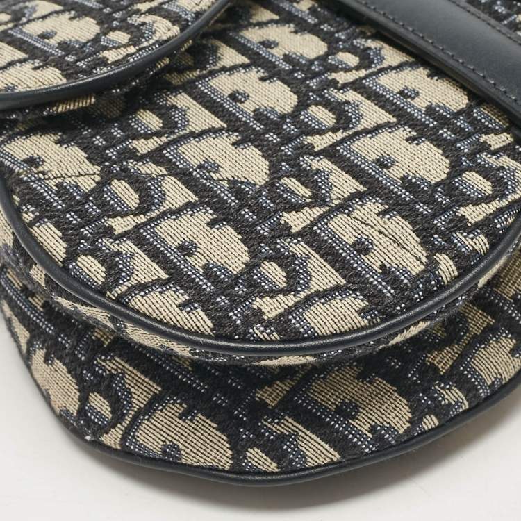 Pre Owned Dior Navy Blue Oblique Canvas Mini Saddle Bag