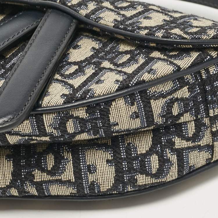 Pre Owned Dior Navy Blue Oblique Canvas Mini Saddle Bag
