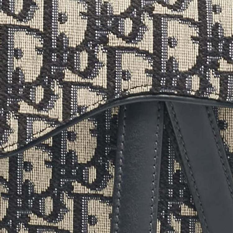 Pre Owned Dior Navy Blue Oblique Canvas Mini Saddle Bag