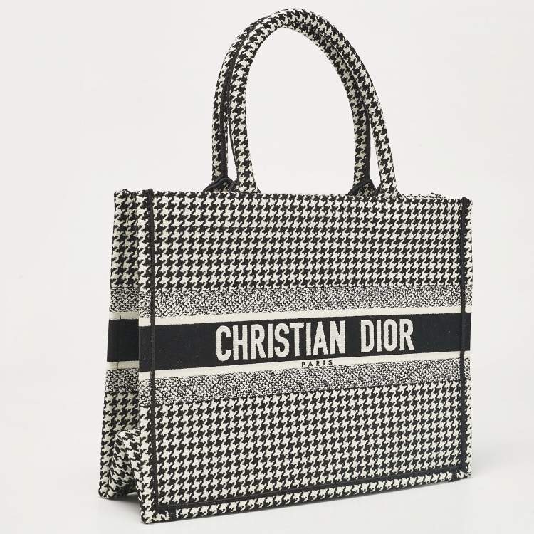 Pre Owned Dior Black/White Canvas Medium Houndstooth Book Tote 