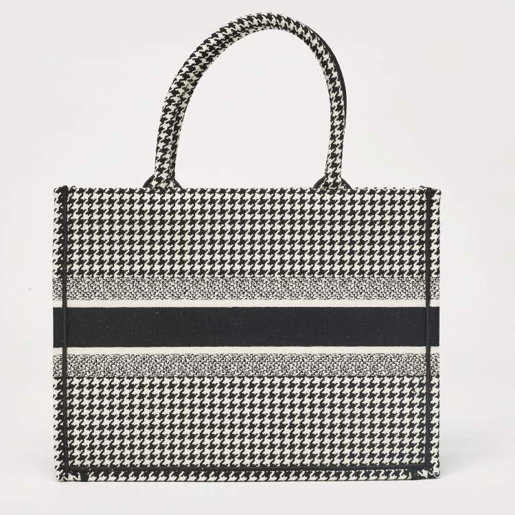 Pre Owned Dior Black/White Canvas Medium Houndstooth Book Tote 