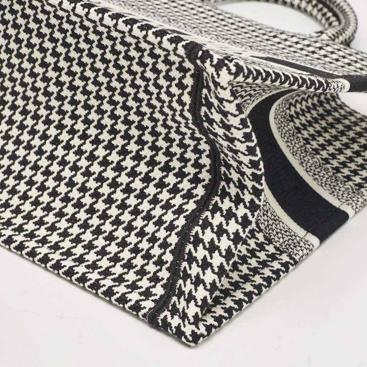 Pre Owned Dior Black/White Canvas Medium Houndstooth Book Tote 