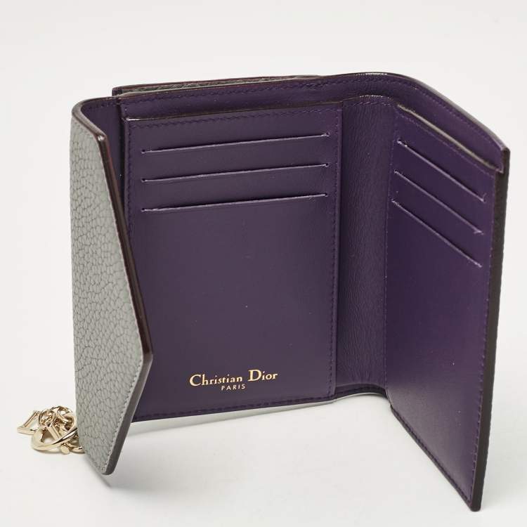 Pre Owned Dior Grey Leather Diorissimo Envelope Compact Wallet