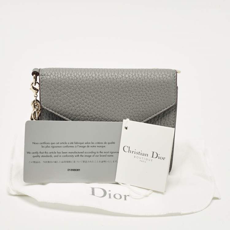 Pre Owned Dior Grey Leather Diorissimo Envelope Compact Wallet