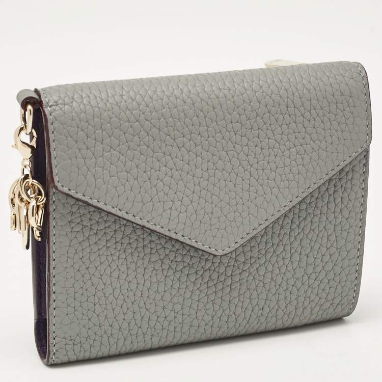 Pre Owned Dior Grey Leather Diorissimo Envelope Compact Wallet