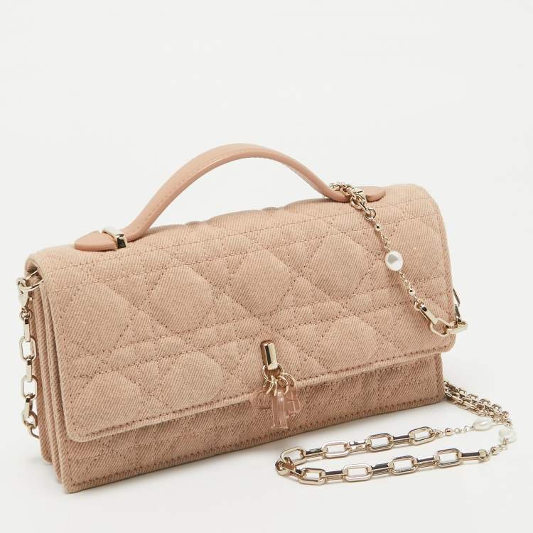 Pre Owned Dior Beige Cannage Fabric Mini My Dior Top Handle Bag