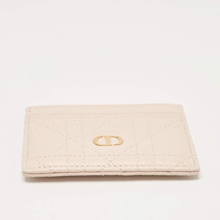 Pre Owned Dior Powder Pink Cannage Leather Caro Freesia Card Holder