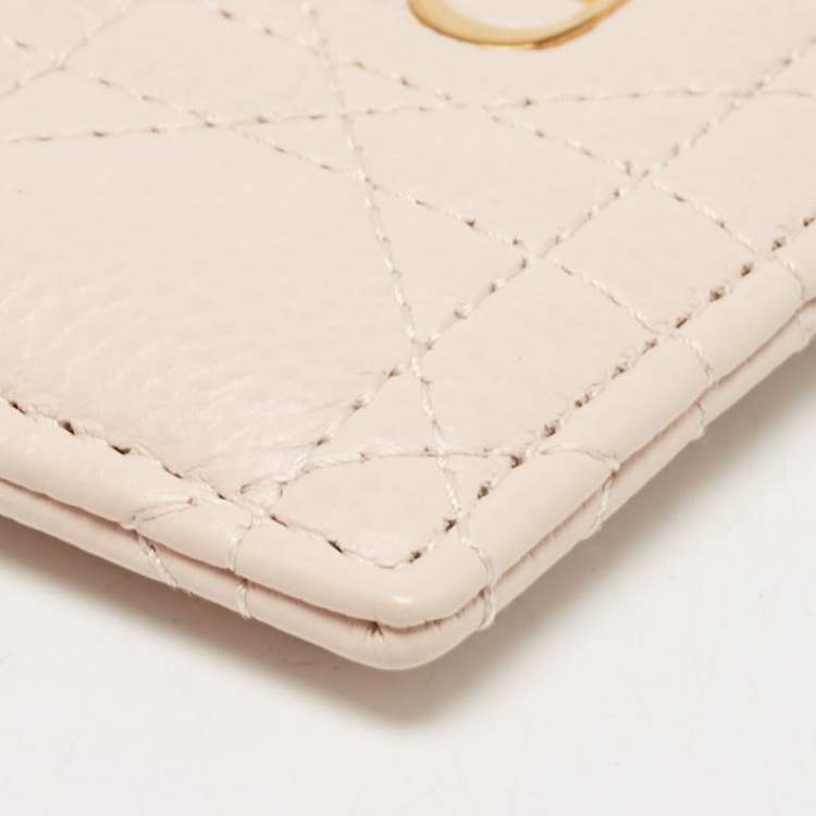 Pre Owned Dior Powder Pink Cannage Leather Caro Freesia Card Holder