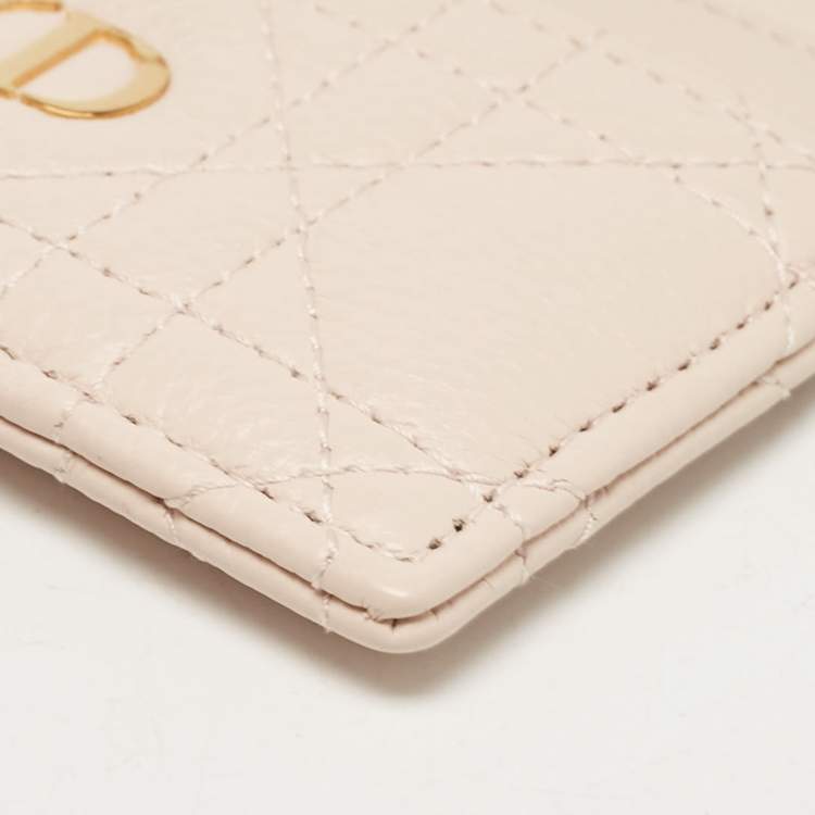 Pre Owned Dior Powder Pink Cannage Leather Caro Freesia Card Holder
