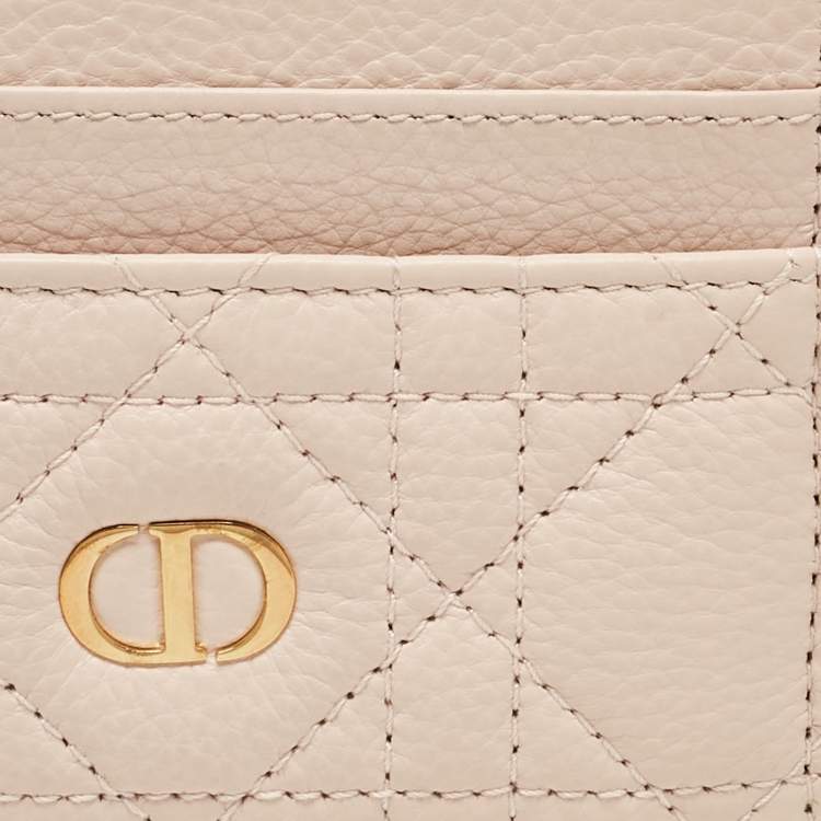Pre Owned Dior Powder Pink Cannage Leather Caro Freesia Card Holder
