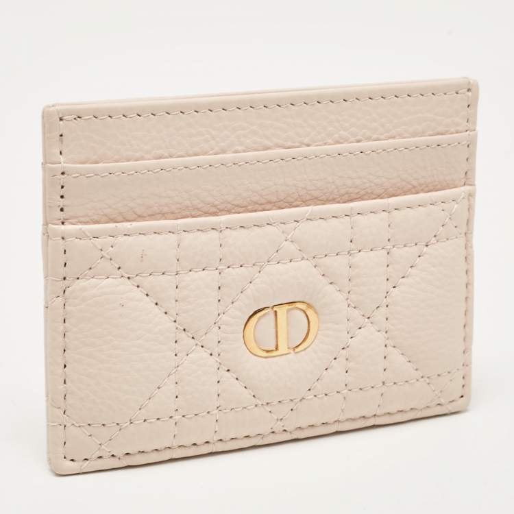 Pre Owned Dior Powder Pink Cannage Leather Caro Freesia Card Holder