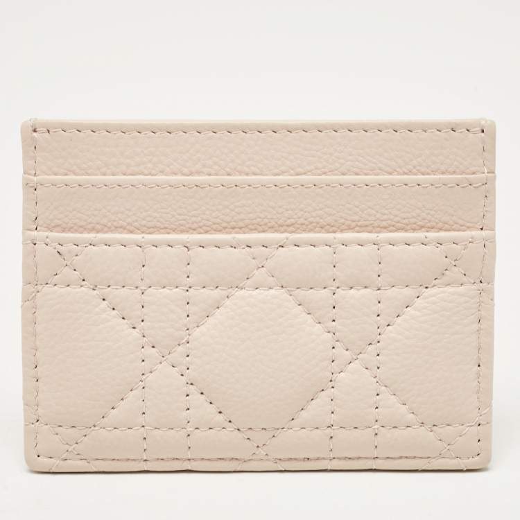 Pre Owned Dior Powder Pink Cannage Leather Caro Freesia Card Holder