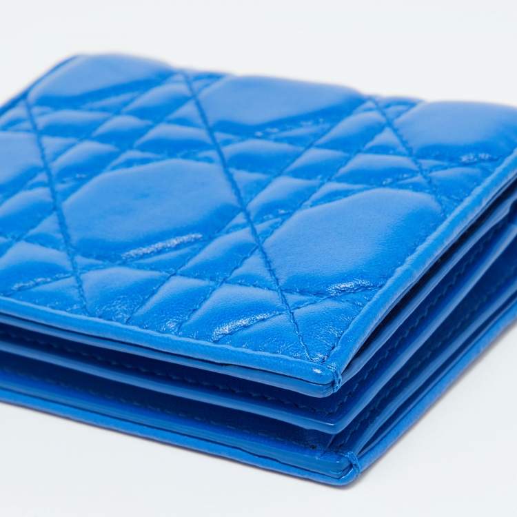 Pre Owned Dior Blue Cannage Quilted Leather Lady Dior Bifold Wallet