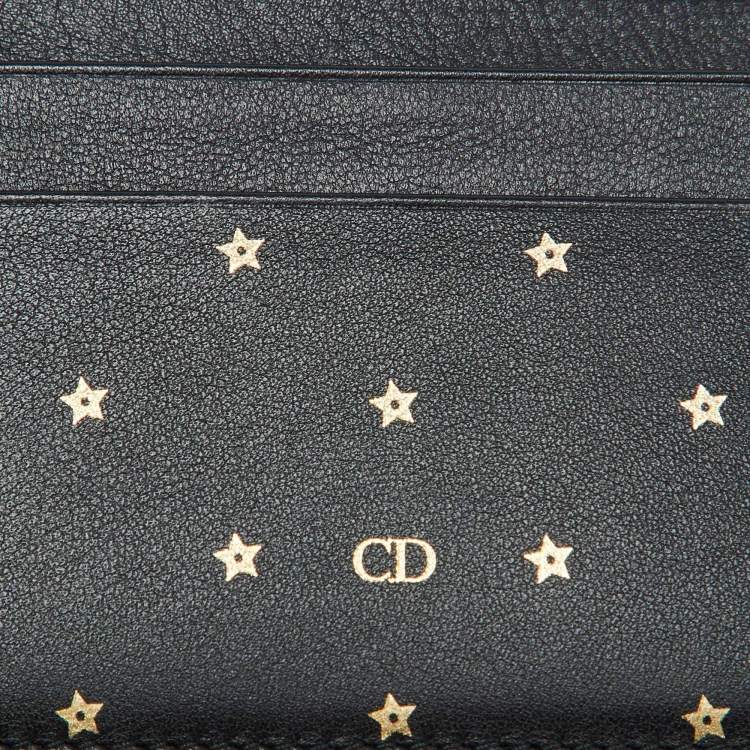 Pre Owned Dior Black Leather Star Card Holder