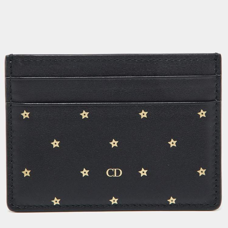 Pre Owned Dior Black Leather Star Card Holder