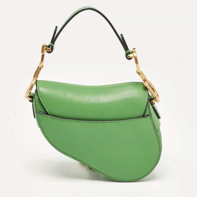 Pre Owned Dior Green Leather Micro Saddle Bag