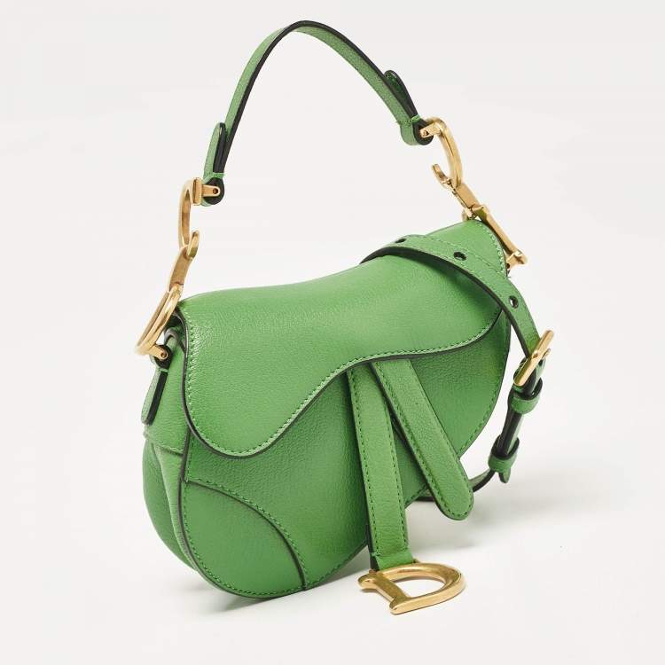 Pre Owned Dior Green Leather Micro Saddle Bag