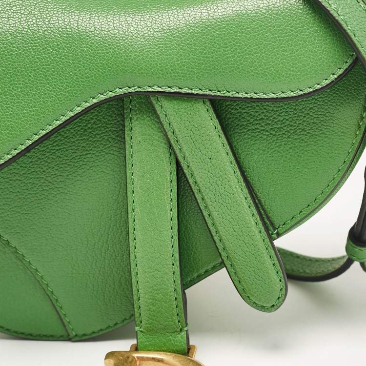 Pre Owned Dior Green Leather Micro Saddle Bag