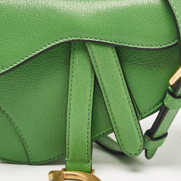Pre Owned Dior Green Leather Micro Saddle Bag