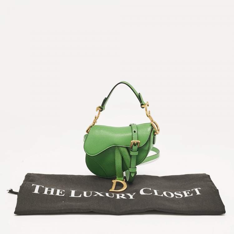 Pre Owned Dior Green Leather Micro Saddle Bag