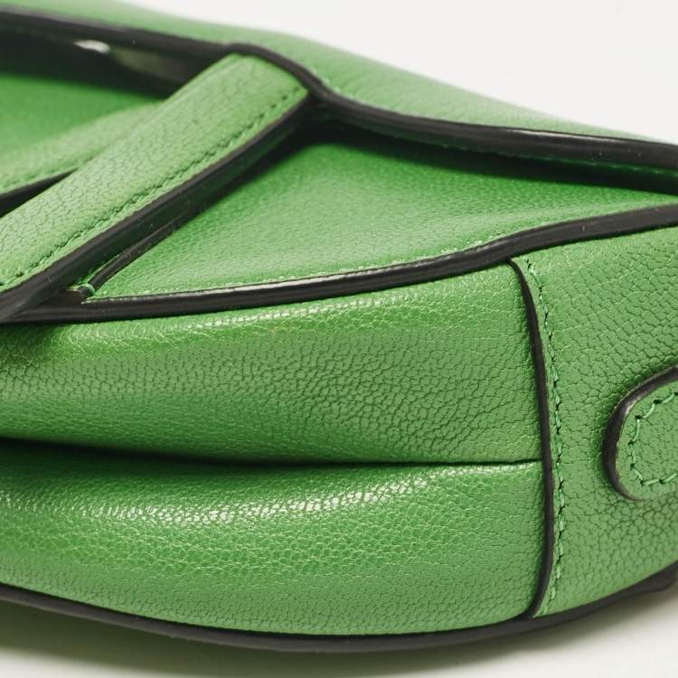 Pre Owned Dior Green Leather Micro Saddle Bag