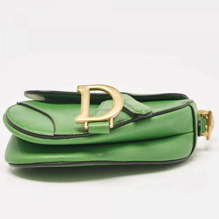 Pre Owned Dior Green Leather Micro Saddle Bag