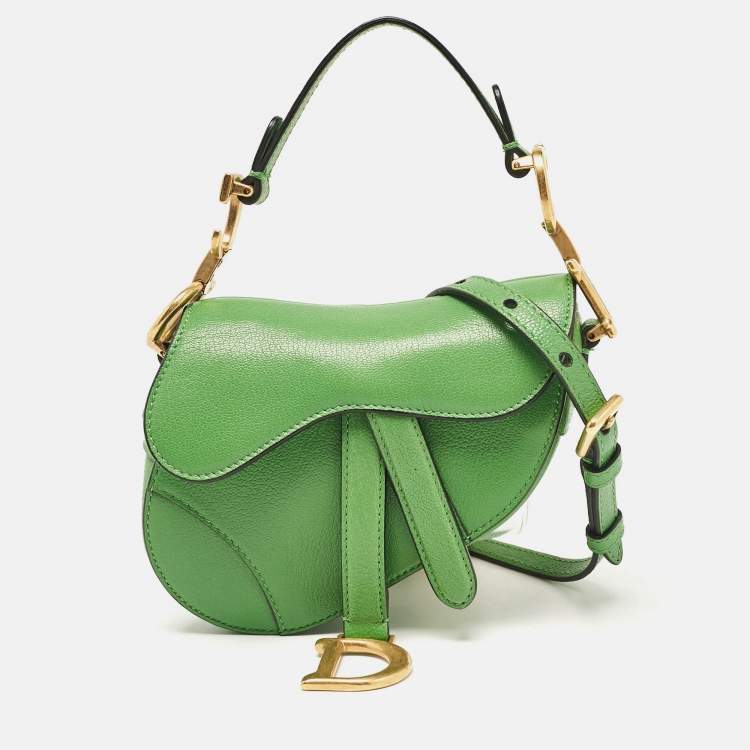 Pre Owned Dior Green Leather Micro Saddle Bag