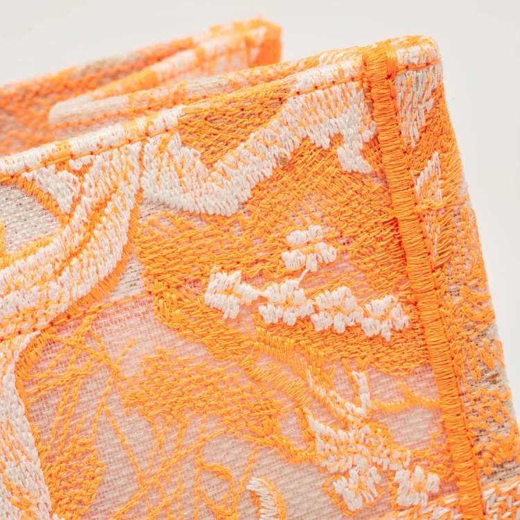 Pre Owned Dior Neon Orange Toile De Jouy Embroidered Mesh Medium Book Tote