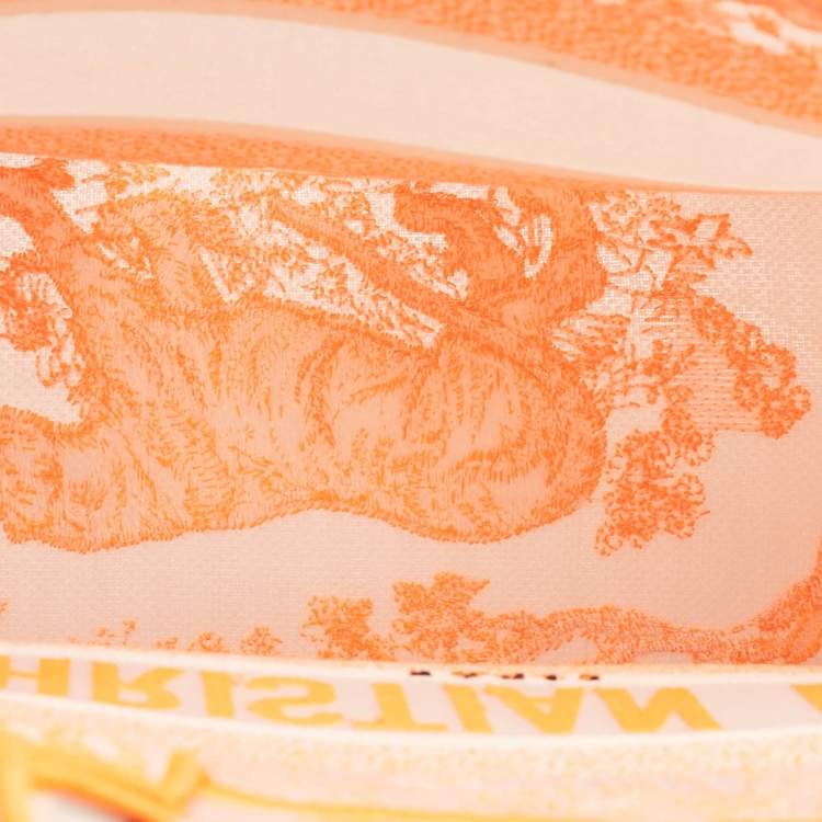 Pre Owned Dior Neon Orange Toile De Jouy Embroidered Mesh Medium Book Tote