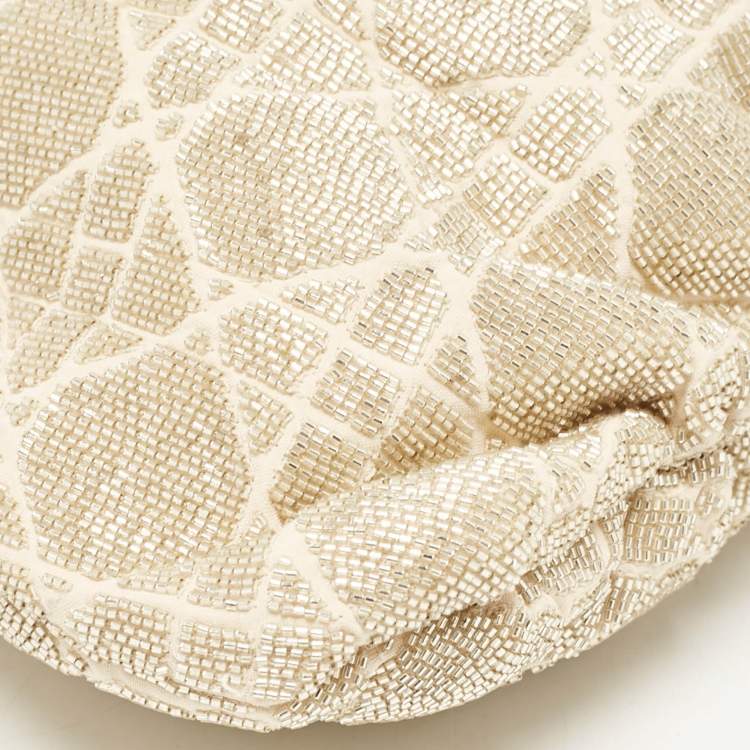 Pre Owned Dior Dusty Ivory Cannage Beaded Fabric Dream Bucket Bag