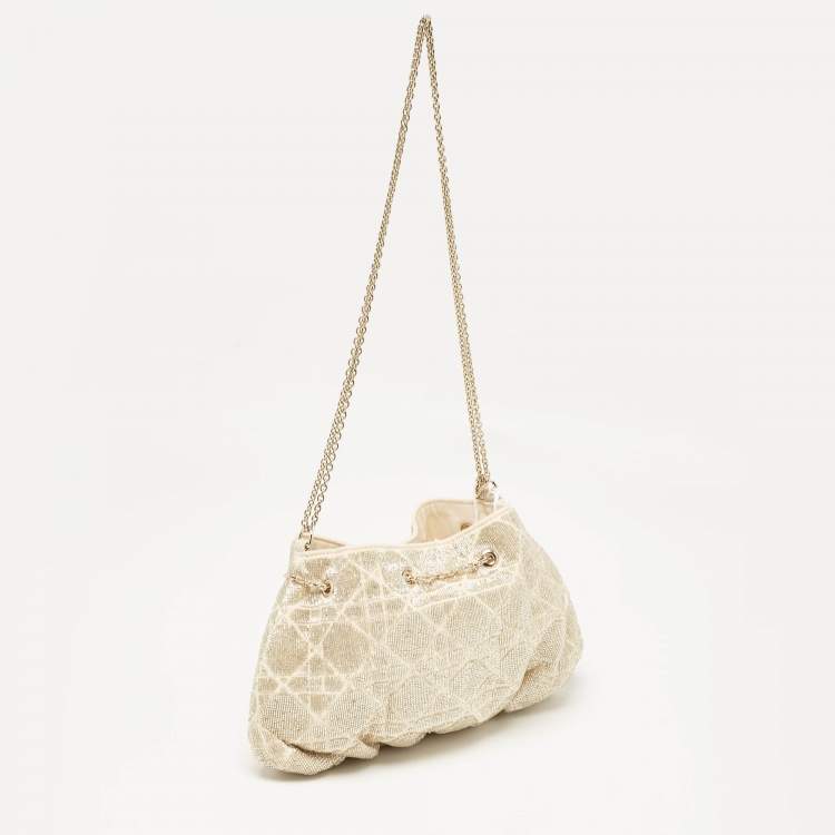 Pre Owned Dior Dusty Ivory Cannage Beaded Fabric Dream Bucket Bag