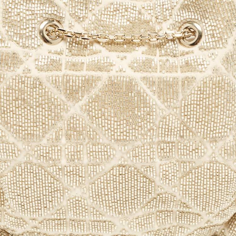 Pre Owned Dior Dusty Ivory Cannage Beaded Fabric Dream Bucket Bag
