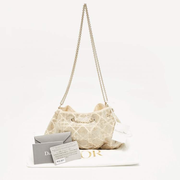 Pre Owned Dior Dusty Ivory Cannage Beaded Fabric Dream Bucket Bag
