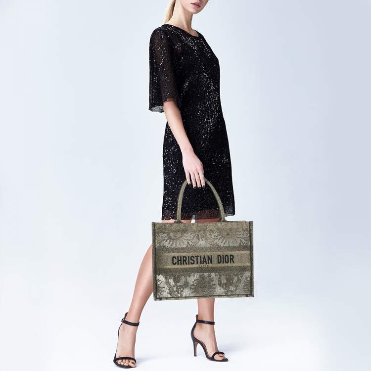 Pre Owned Dior Metallic Gold Embroidered Mesh Medium Book Tote 