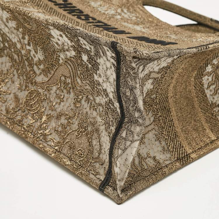 Pre Owned Dior Metallic Gold Embroidered Mesh Medium Book Tote 