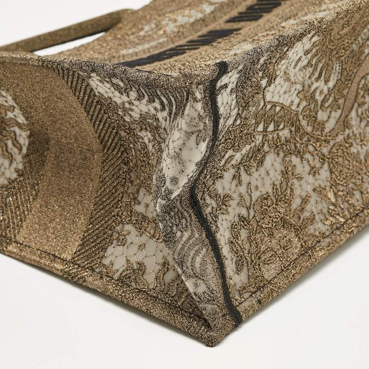 Pre Owned Dior Metallic Gold Embroidered Mesh Medium Book Tote 